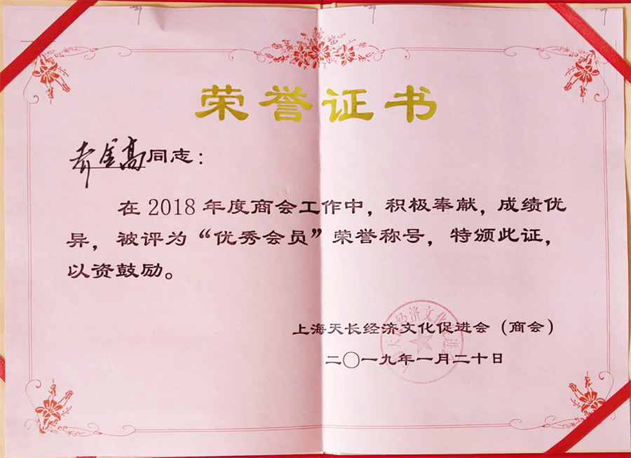 優(yōu)秀會(huì)員榮譽(yù)證書